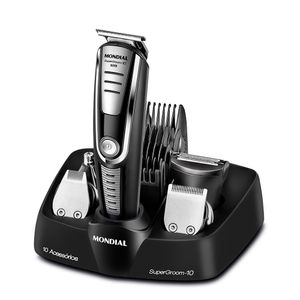 Aparador de Pelos Super Groom 10 Mondial Preto/Prata 6W Bivolt - BG-06